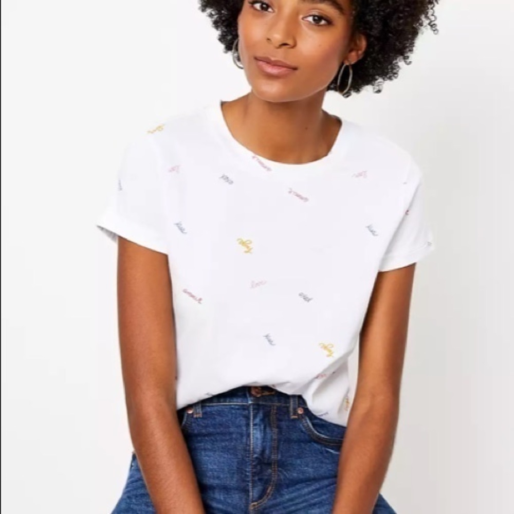 Loft Love faux Embroidered New Crew Tee